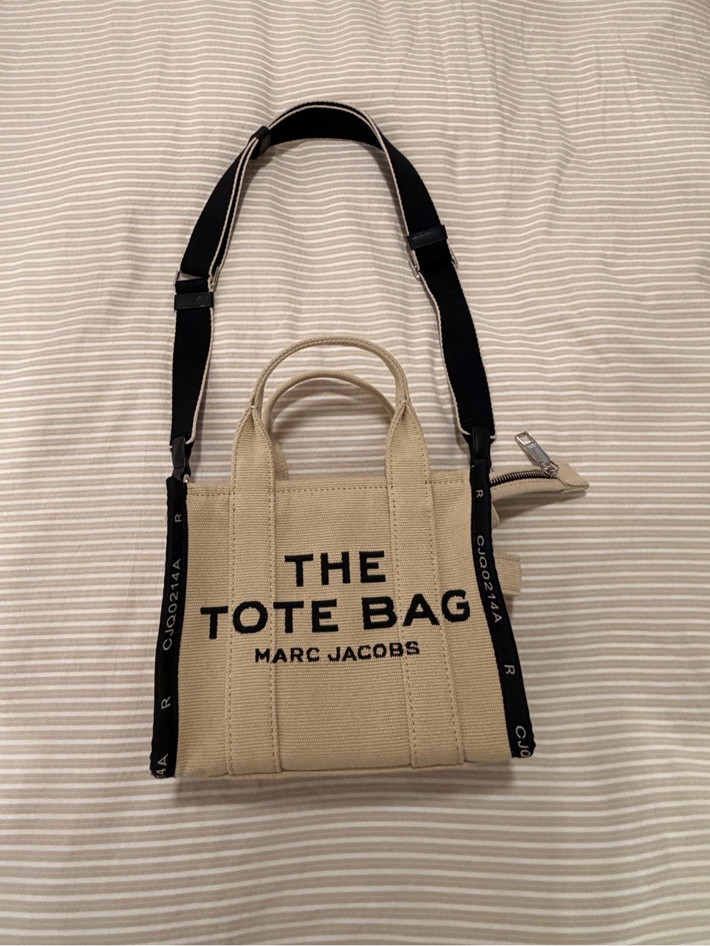 Marc Jacobs Jacquard Small Canvas Tote in Beige with Black Strap